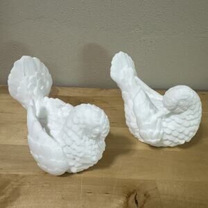 2 Vintage A. Santini Classic Figurine White Alabaster Doves Birds Made in Italy